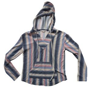 Baja Stripe Womens Hoodie Blue Pink Knit Pullover Small Boho Beach Baja